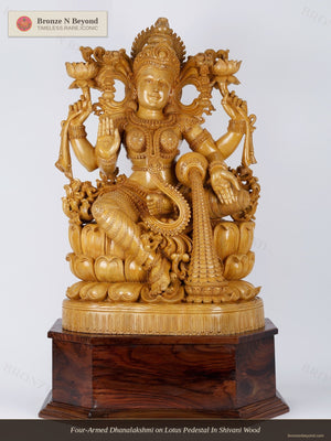 Four-Armed Dhanalakshmi on Lotus Pedestal In Shivani Wood