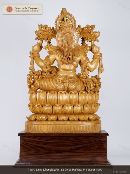 Four-Armed Dhanalakshmi on Lotus Pedestal In Shivani Wood