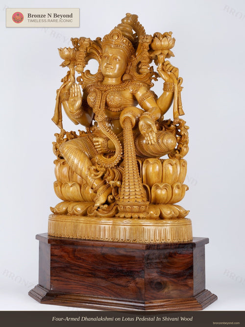 Four-Armed Dhanalakshmi on Lotus Pedestal In Shivani Wood