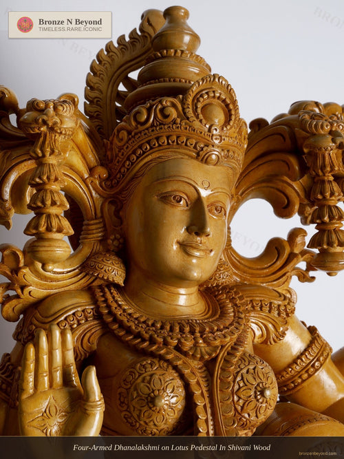 Four-Armed Dhanalakshmi on Lotus Pedestal In Shivani Wood