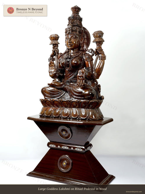 Large Goddess Lakshmi on Ritual Pedestal in Wood