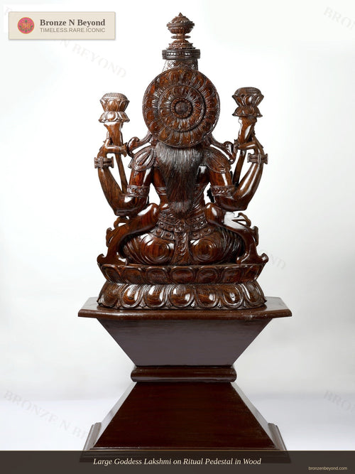 Large Goddess Lakshmi on Ritual Pedestal in Wood