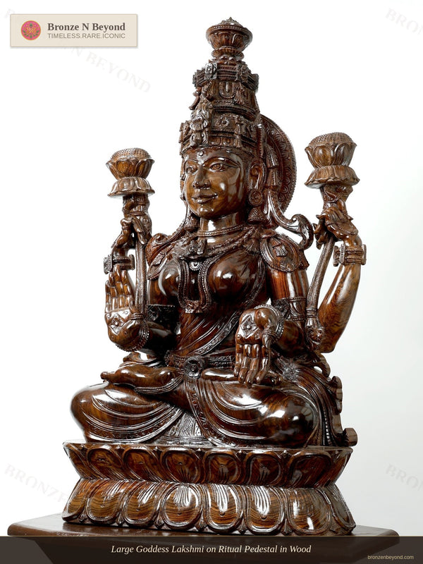 Large Goddess Lakshmi on Ritual Pedestal in Wood