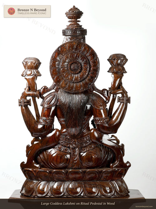 Large Goddess Lakshmi on Ritual Pedestal in Wood