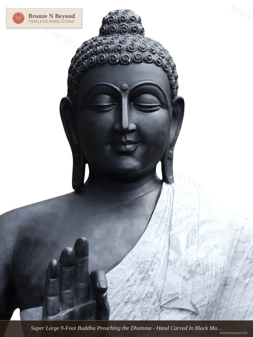 Super Large 9-Foot Buddha Preaching the Dhamma - Hand Carved In Black Marble