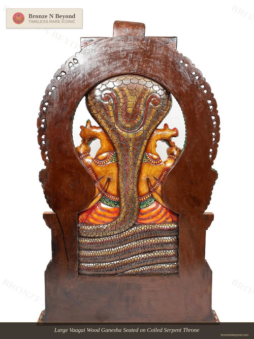 Large Vaagai Wood Ganesha Seated on Coiled Serpent Throne