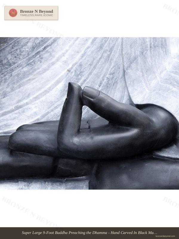 Super Large 9-Foot Buddha Preaching the Dhamma - Hand Carved In Black Marble