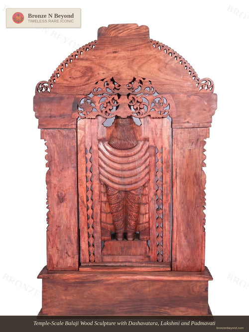 Temple-Scale Balaji Wood Sculpture with Dashavatara, Lakshmi and Padmavati