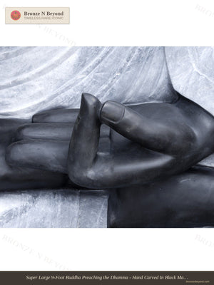 Super Large 9-Foot Buddha Preaching the Dhamma - Hand Carved In Black Marble