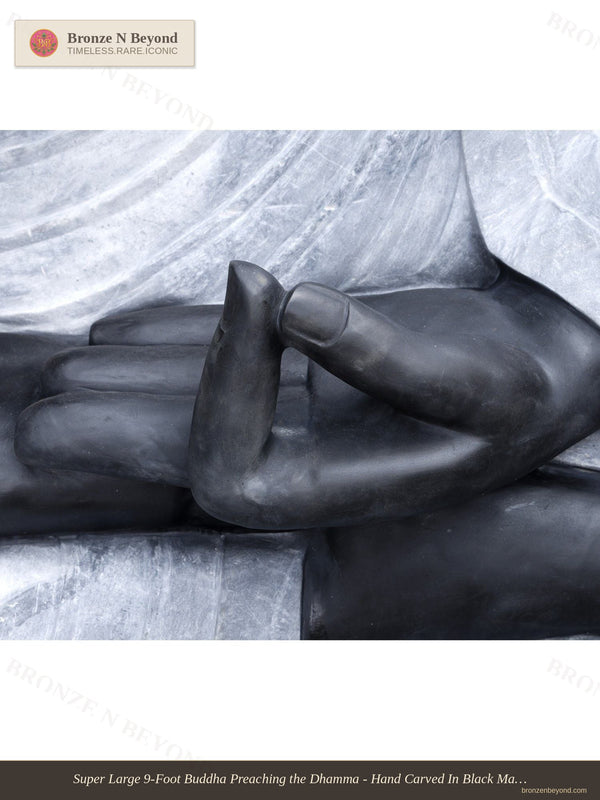 Super Large 9-Foot Buddha Preaching the Dhamma - Hand Carved In Black Marble