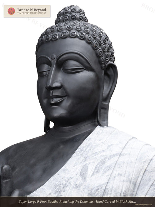 Super Large 9-Foot Buddha Preaching the Dhamma - Hand Carved In Black Marble