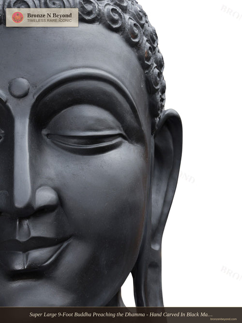 Super Large 9-Foot Buddha Preaching the Dhamma - Hand Carved In Black Marble
