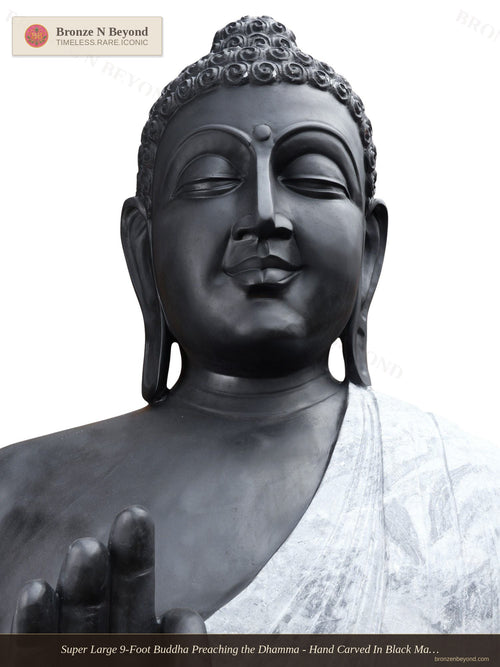 Super Large 9-Foot Buddha Preaching the Dhamma - Hand Carved In Black Marble