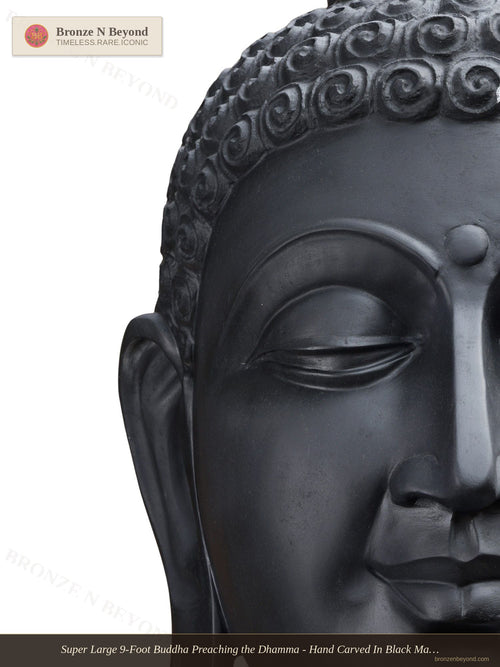 Super Large 9-Foot Buddha Preaching the Dhamma - Hand Carved In Black Marble