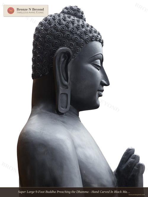Super Large 9-Foot Buddha Preaching the Dhamma - Hand Carved In Black Marble