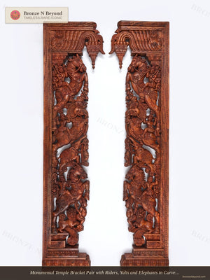 Horse Yali and Elephant Design Brackets (Pair) Wood Carved