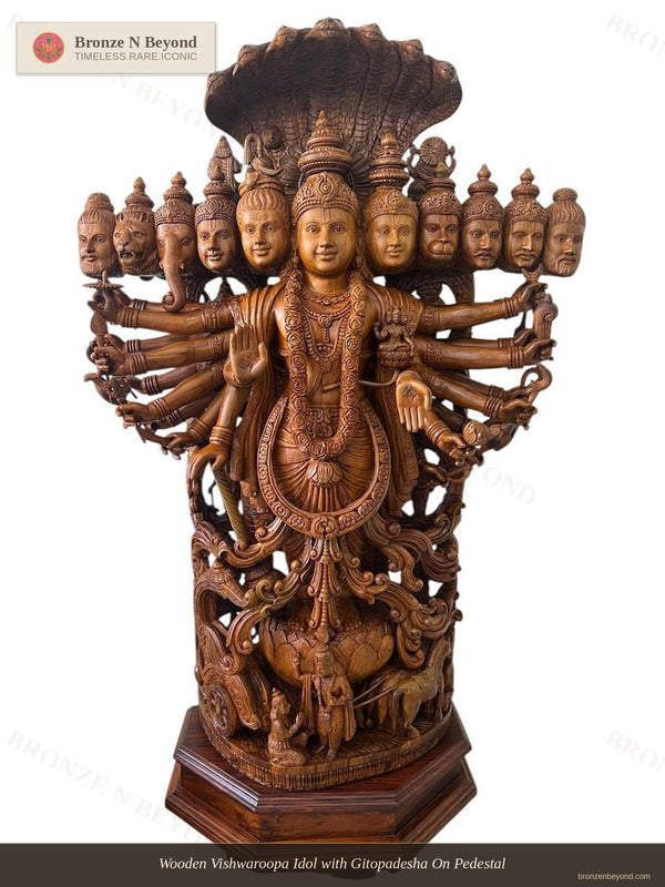 Lord Vishnu Vishwa Swaroop Statue Hand Carved Wood