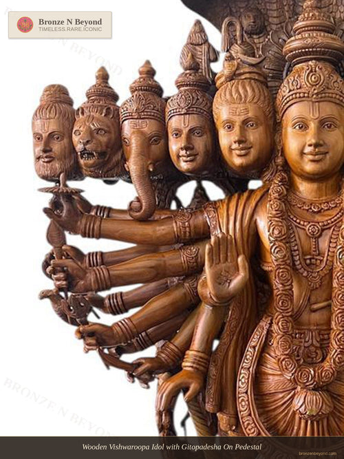 Wooden Vishwaroopa Idol with Gitopadesha On Pedestal