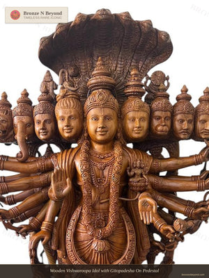 Wooden Vishwaroopa Idol with Gitopadesha On Pedestal