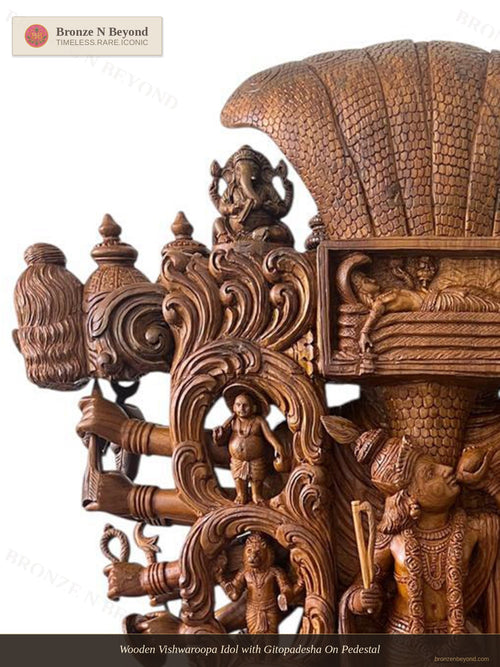 Wooden Vishwaroopa Idol with Gitopadesha On Pedestal