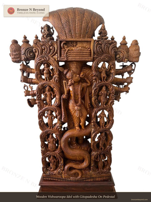 Lord Vishnu Vishwa Swaroop Statue Hand Carved Wood