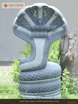 Granite Shiva Lingam with Multi-Hooded Naga Canopy