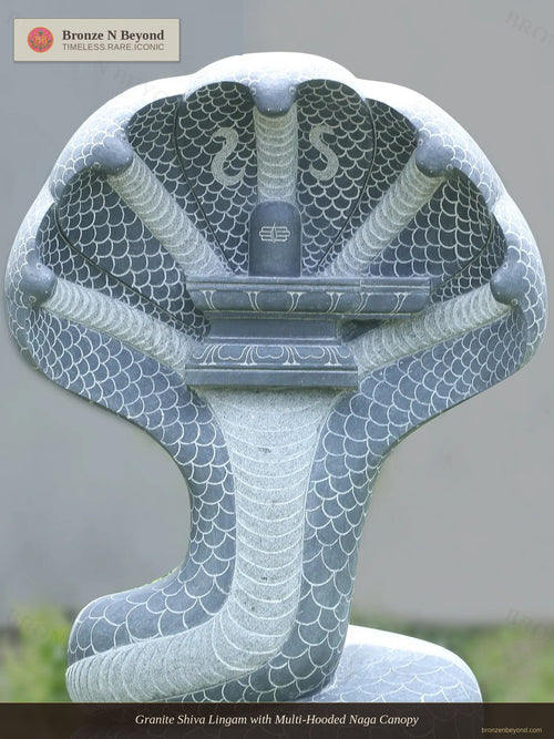 Granite Shiva Lingam with Multi-Hooded Naga Canopy