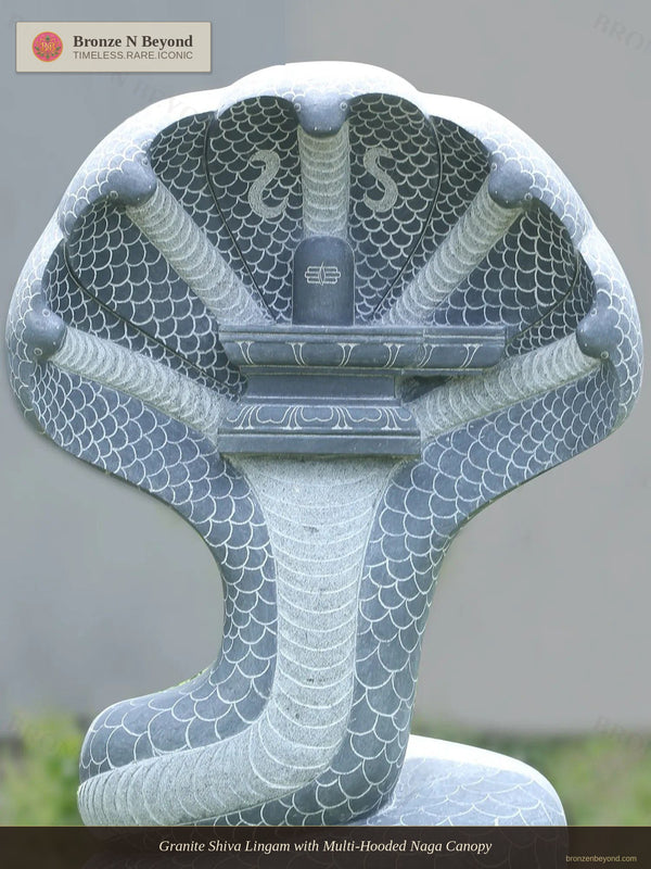 Granite Shiva Lingam with Multi-Hooded Naga Canopy