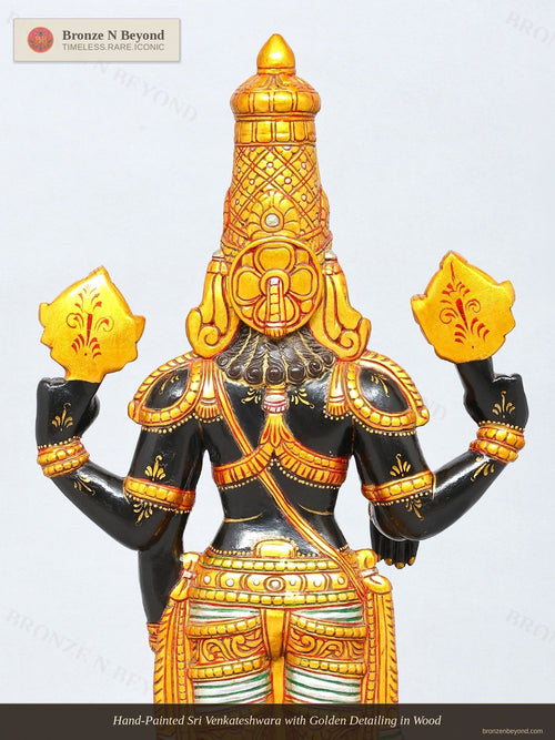 Hand-Painted Sri Venkateshwara with Golden Detailing in Wood