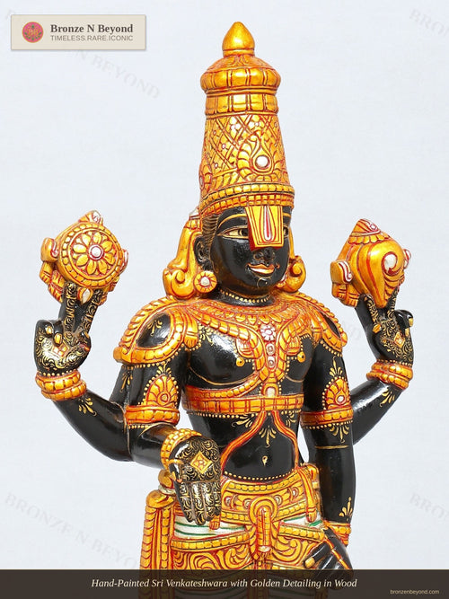 Hand-Painted Sri Venkateshwara with Golden Detailing in Wood