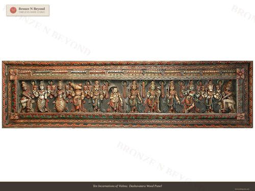 Ten Incarnations of Vishnu: Dashavatara Wood Panel
