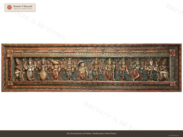 Ten Incarnations of Vishnu: Dashavatara Wood Panel
