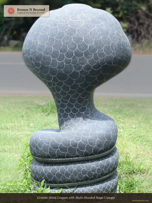 Granite Shiva Lingam with Multi-Hooded Naga Canopy