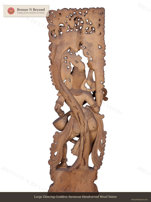 Large Dancing Goddess Saraswat Handcarved Wood Statue