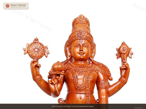 Four-Armed Lord Vishnu on Lotus Pedestal Wood Statue
