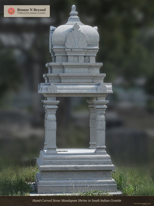 Hand-Carved Stone Mandapam Shrine in South Indian Granite