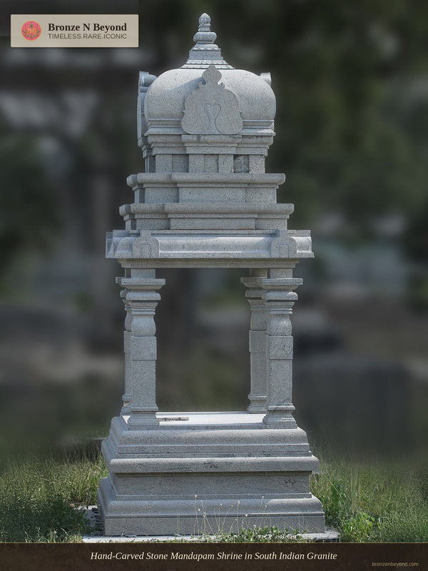 Hand-Carved Stone Mandapam Shrine in South Indian Granite