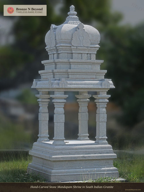 Hand-Carved Stone Mandapam Shrine in South Indian Granite