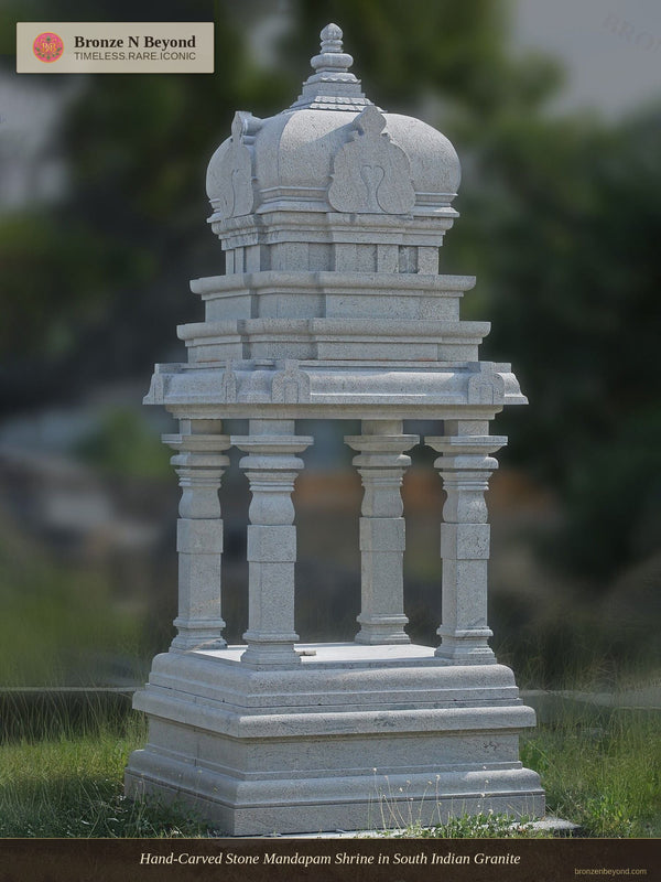 Hand-Carved Stone Mandapam Shrine in South Indian Granite