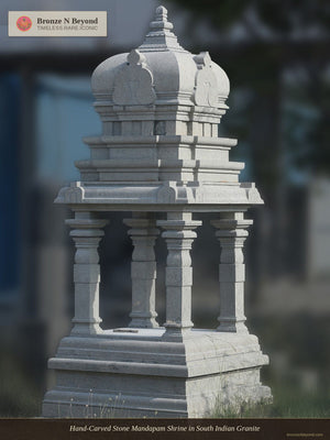 Hand-Carved Stone Mandapam Shrine in South Indian Granite