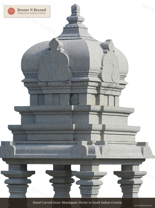 Hand-Carved Stone Mandapam Shrine in South Indian Granite