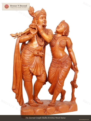 The Eternal Couple Radha Krishna Wood Statue
