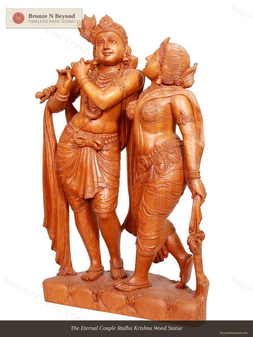 The Eternal Couple Radha Krishna Wood Statue