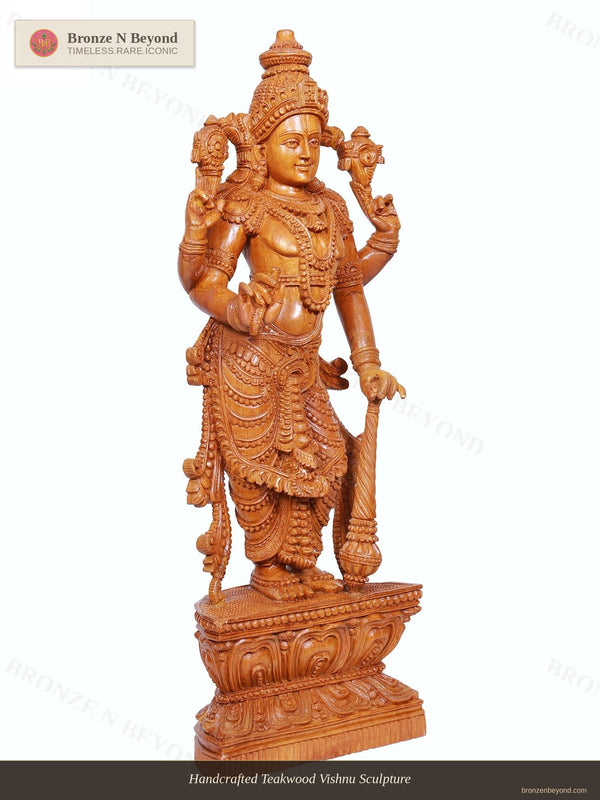 Handcrafted Teakwood Vishnu Sculpture