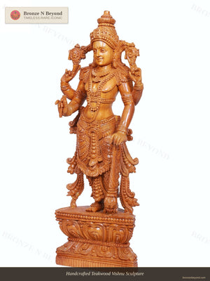 Handcrafted Teakwood Vishnu Sculpture