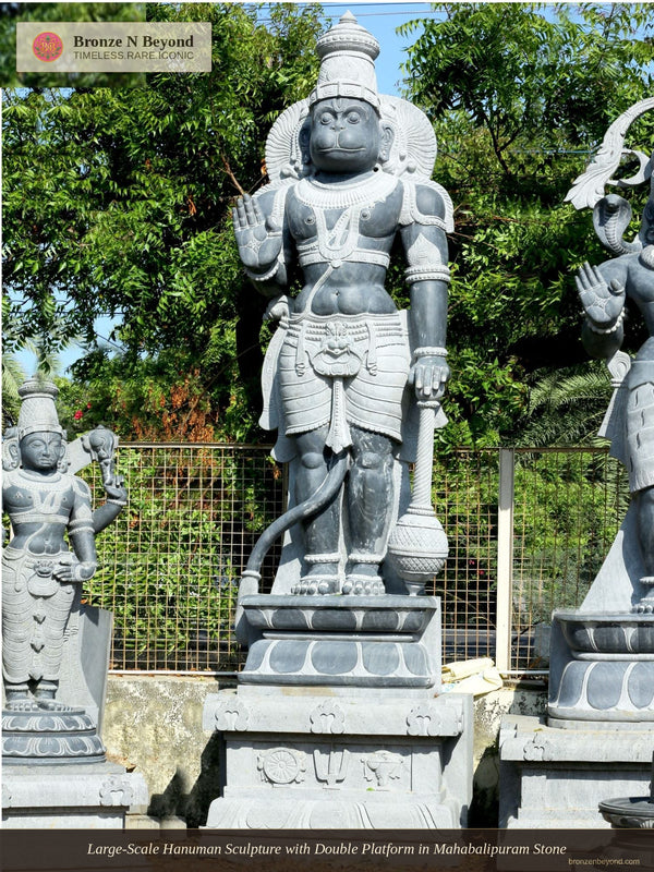 Large-Scale Hanuman Sculpture with Double Platform in Mahabalipuram Stone