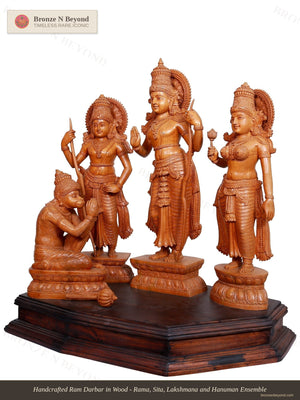 Handcrafted Ram Darbar in Wood - Rama, Sita, Lakshmana and Hanuman Ensemble