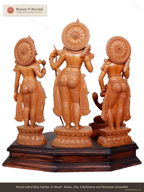 Handcrafted Ram Darbar in Wood - Rama, Sita, Lakshmana and Hanuman Ensemble