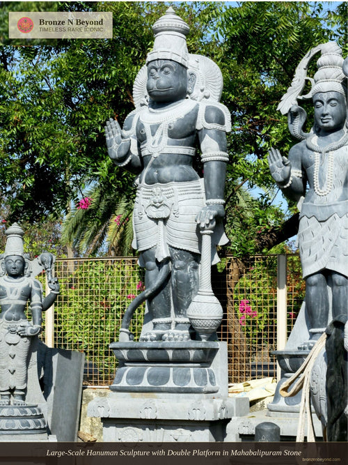 Large-Scale Hanuman Sculpture with Double Platform in Mahabalipuram Stone