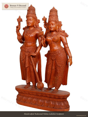 Handcrafted Teakwood Vishnu Lakshmi Sculpture